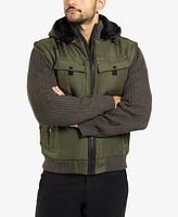 X-Ray Men's Canvas Flap Pocket Full Zip Sweater Jacket with Sherpa Hood