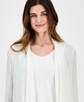 Anne Klein Women's Sequin High-Low Open-Front Cardigan