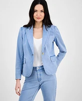 Anne Klein Women's Denim Notched Collar One-Button Blazer