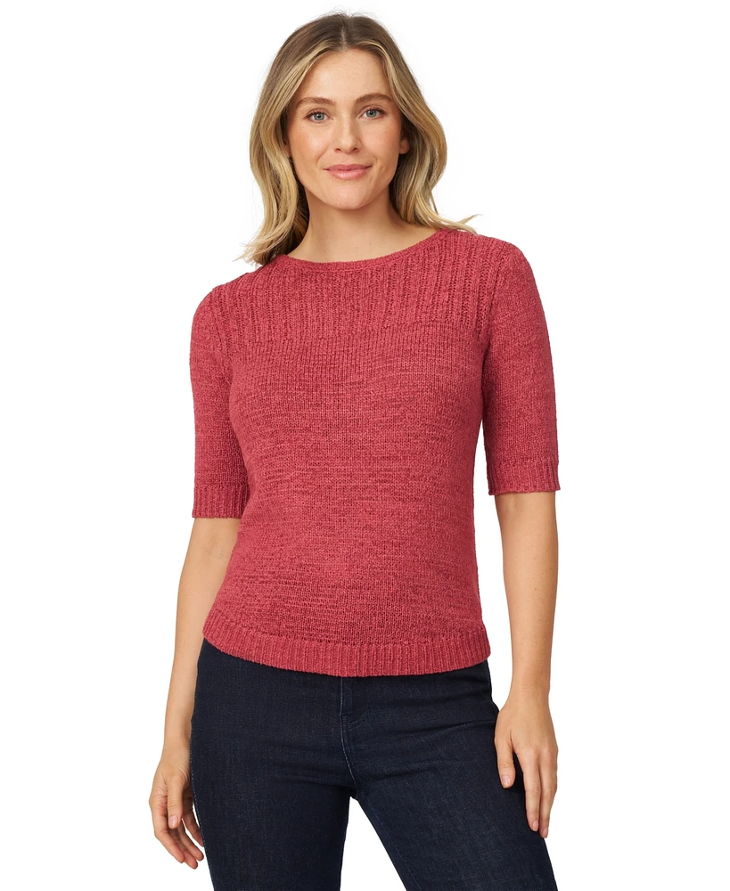 Melissa Paige Women's Elbow-Sleeve Ribbed-Edge Tape-Yarn Sweater