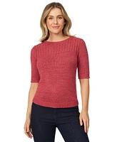 Melissa Paige Women's Elbow-Sleeve Ribbed-Edge Tape-Yarn Sweater