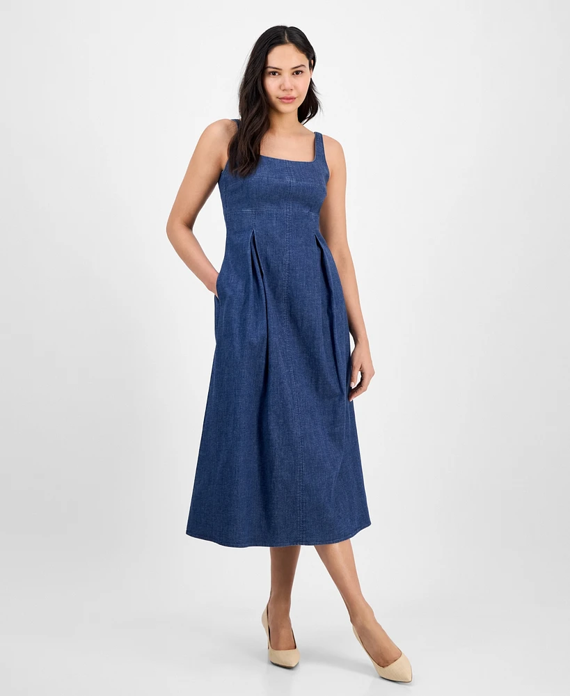 Anne Klein Women's Front-Pleated Square-Neck Midi Dress