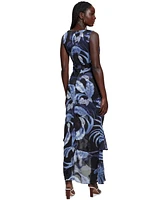 Guess Women's Ava Printed Mesh Ruffled Maxi Dress