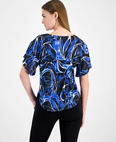 Anne Klein Women's Printed Flutter-Sleeve Boat-Neck Blouse