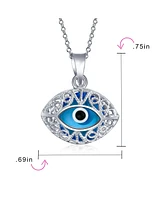 Bling Jewelry Turkish Protection Blue Filigree Oval Evil Eye Charm Pendant Necklace For Women Murano Glass .925 Sterling Silver Made In Turkey