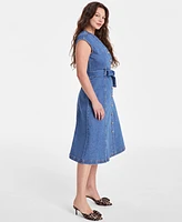 On 34th Women's Sleeveless Belted Denim Midi Dress, Exclusively at Macy's