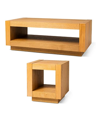 Maven Lane Artemis Wooden Coffee Table and Side Table Set, Refined Natural Finish