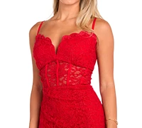 Morgan & Company Women's Sleeveless Glitter Lace Gown