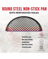 Bakken- Swiss Non-Stick Pizza Pan with Holes - 13-Inch Perforated Pizza Crisper Carbon Steel Pizza Pan