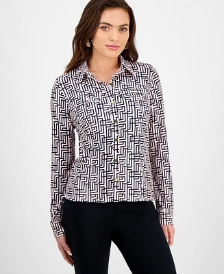 I.n.c. International Concepts Petite Geometric-Print Utility Shirt, Exclusively at Macy's