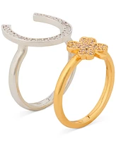 Kate Spade New York Two-Tone 2-Pc. Set Cubic Zirconia Pave Lucky Charm Stack Rings