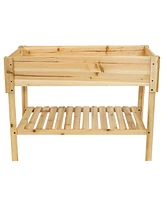 Sunnydaze Decor 42-Inch Wooden Outdoor Raised Garden Bed with Lower Shelf for Flowers, Herbs, and Vegetables