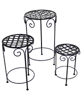 Sunnydaze Decor Metal Iron Black Plant Stand with Scroll Design Set of 3