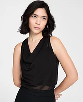 Bar Iii Women's Sheer Sleeveless Cowlneck Top, Exclusively at Macy's