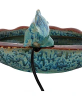 Sunnydaze Decor Glazed Ceramic Fish 7-Inch Outdoor Water Fountain - Electric Sumersible Pump with Adjustable Flow - Aqua and Brown