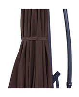 Sunnydaze Decor 10-Foot Offset Cantilever Solar Patio Umbrella - Features Outdoor Led Lights Crank, and Cross Base - Brown