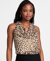 Bar Iii Women's Cheetah-Print Sleeveless Cowlneck Top, Exclusively at Macy's