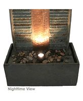 Sunnydaze Decor 48-Inch Rippled Slate Outdoor Water Fountain with Led Light and Copper Accents