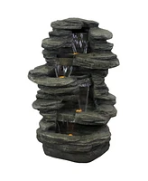 Sunnydaze Decor Stacked Shale Rock 38-Inch Waterfall Fountain with Led Lights - Electric Submersible Pump