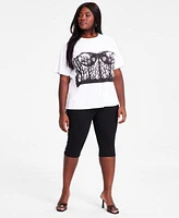 Bar Iii Trendy Plus Size Corset Graphic Crewneck T Shirt Pull On High Rise Stud Trim Capri Pants Exclusively At Macys