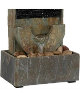 Sunnydaze Decor 16-Inch Half Moon Slate Indoor Tabletop Cascading Water Fountain - Soothing and Tranquil Water Sound