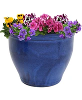 Large Ceramic Planter - Indoor or Outdoor Plant Pot with Drainage Holes - Imperial Blue Glaze Finish - 18" - Studio