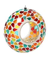 6-Inch Glass Mosaic Hanging Bird Feeder for Outdoors - Fly-Through Wild Bird Feeder - Confetti Mosaic