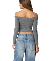 Edikted Women's Off Shoulder Layered Long Sleeve T Shirt