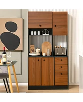 Gouun 71 Inch Kitchen Pantry with 3 Storage Cabinet and 3 Deep Drawers