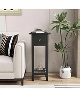 Gouun 2 Tier Slim Nightstand Bedside Table with Drawer Shelf