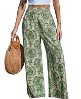 Cupshe Women's Green Damask Wide Leg Pants