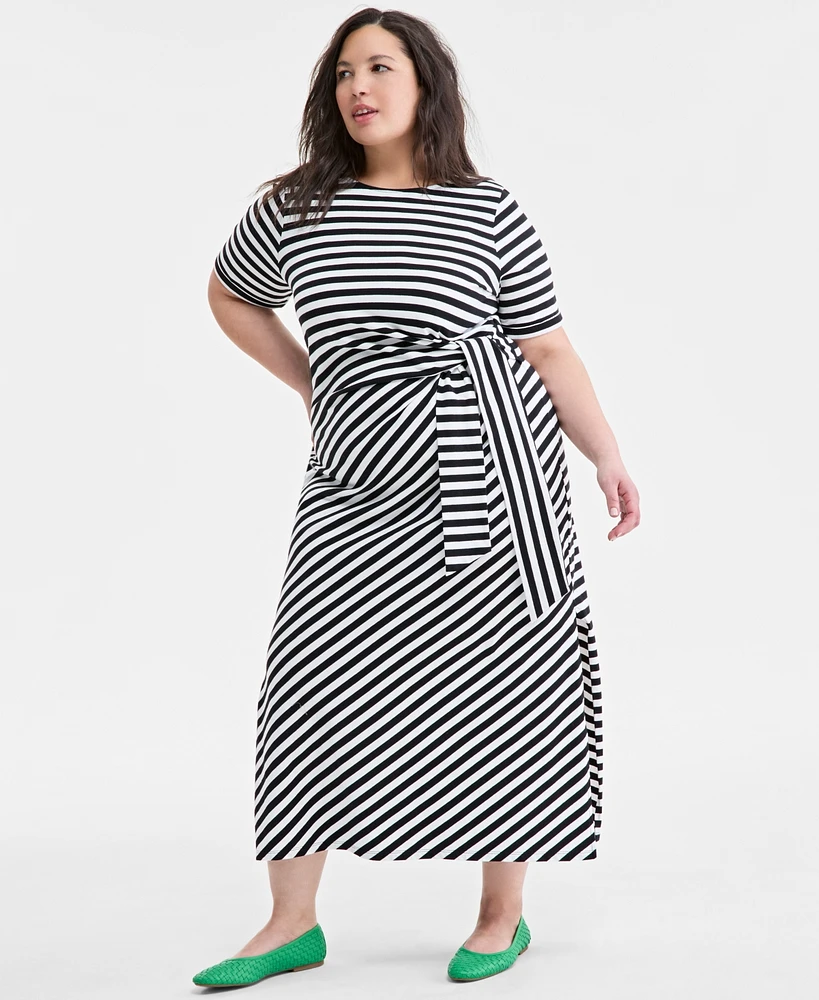 On 34th Trendy Plus Knit Ditsy Stripe Wrap Dress, Exclusively at Macy's