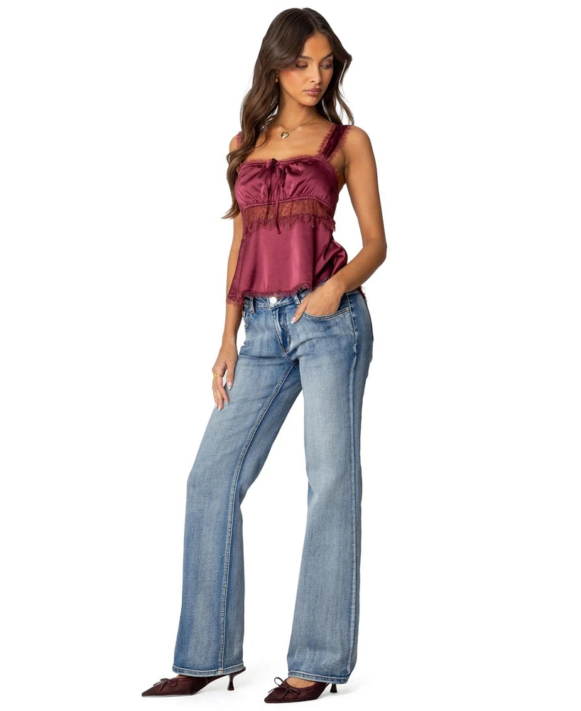 Edikted Women's Loryn Lacey Satin Effect Top