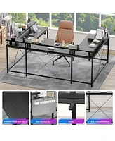 gaomon U Shaped Desk, 126 Inch Gaming Desk with Monitor Stand and Led Lights