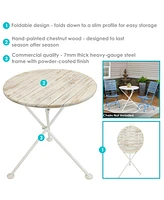 French Country Wood Round Bistro Table - Portable White Folding Table for Indoor or Outdoor Use - 28" Round
