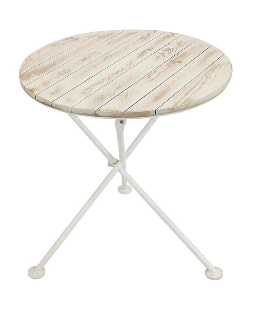 French Country Wood Round Bistro Table - Portable White Folding Table for Indoor or Outdoor Use - 28" Round
