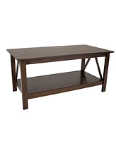Dark Wood Coffee Table with Storage Shelf - Indoor Solid Pine Wood Center Table for Living Room - Dark Brown - 43.5" W