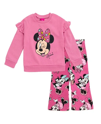 Minnie Mouse Baby Girls Mickey Mouse Fleece Sweatshirt and Flare Leggings Outfit Set