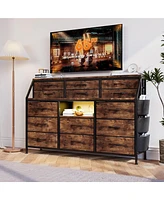 gaomon TrailBlaze Dresser for Bedroom with Power Outlets and Led Lights, 55" W Dresser with 14 Drawers Dresser Fabric Dressers & Chests of Drawers wit