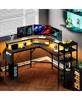 gaomon L Shaped Desk with Power Outlets & Led Lights