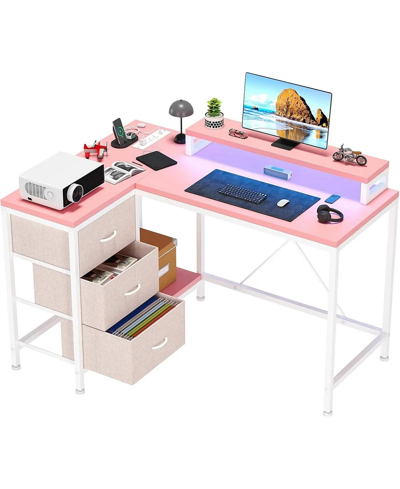 gaomon L Shaped Desk with Power Outlets & Led Lights