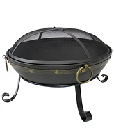 Sunnydaze Decor 25-Inch Diameter Victorian Steel Outdoor Wood Burning Fire Bowl with Handles and Spark Screen