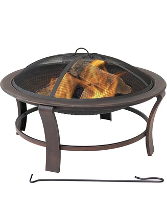 Sunnydaze Decor 29-Inch Elevated Wood-Burning Fire Pit Bowl with Stand - Includes Spark Screen, Wood Grate, and Poker