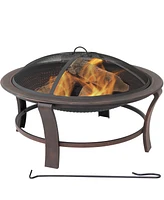 Sunnydaze Decor 29-Inch Elevated Wood-Burning Fire Pit Bowl with Stand - Includes Spark Screen, Wood Grate, and Poker