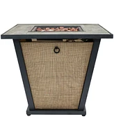 Reykir 24-Inch H Square Fire Pit with Tile Tabletop and Rafa Fabric Sides - Ideal for the Patio, Deck or Backyard