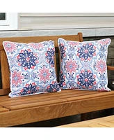 16-Inch Square Indoor/Outdoor Decorative Throw Pillows - Set of 2 Muted Damask Mandalas