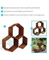 Outdoor Hexagon Heavy-Duty Firewood Log Rack - Honeycomb Design - Cold-Rolled Steel Construction