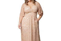 Kiyonna Plus Luminous Sequin Lace Evening Gown with Pockets