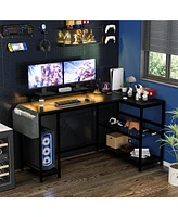 gaomon L Shaped Computer Desk with Power Outlets & Led Light