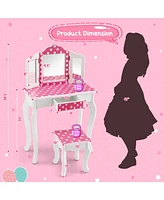 Gouun Kids Vanity Table and Stool Set with Cute Polka Dot Print